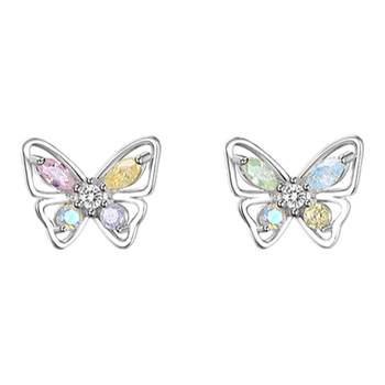 Zhuangzhou Mengdie S925 sterling silver needle inlaid colorful zirconium butterfly earrings ~ mini earrings and ear clips are super exquisite