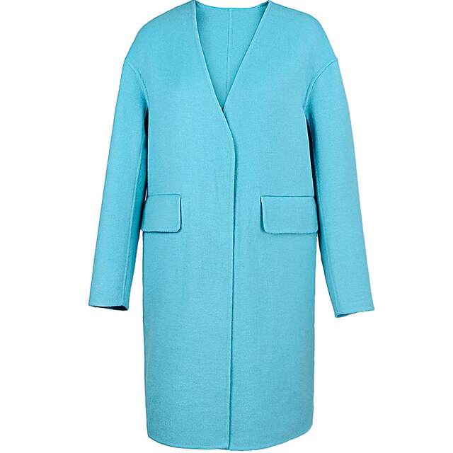 名师路(MS)冬季新品女装通勤简约V领时尚中长款双面呢女大衣