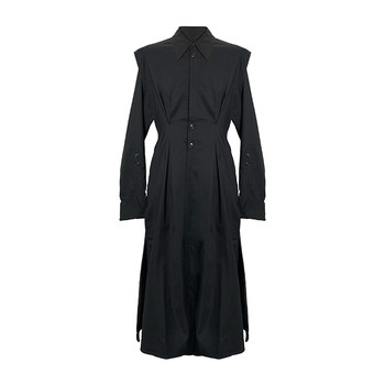 Lingya ILNya Yuehai_Black Victoria shirt dress waisted Tencel pioneer slim retro windbreaker