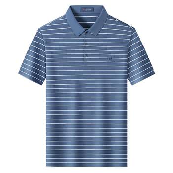 Mengte long velvet cotton stripe cool breathable polo shirt