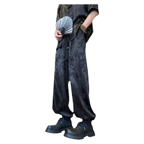 New Chinese style dragon pattern ice silk pants for boys summer thin national style drape cool casual large size loose leggings