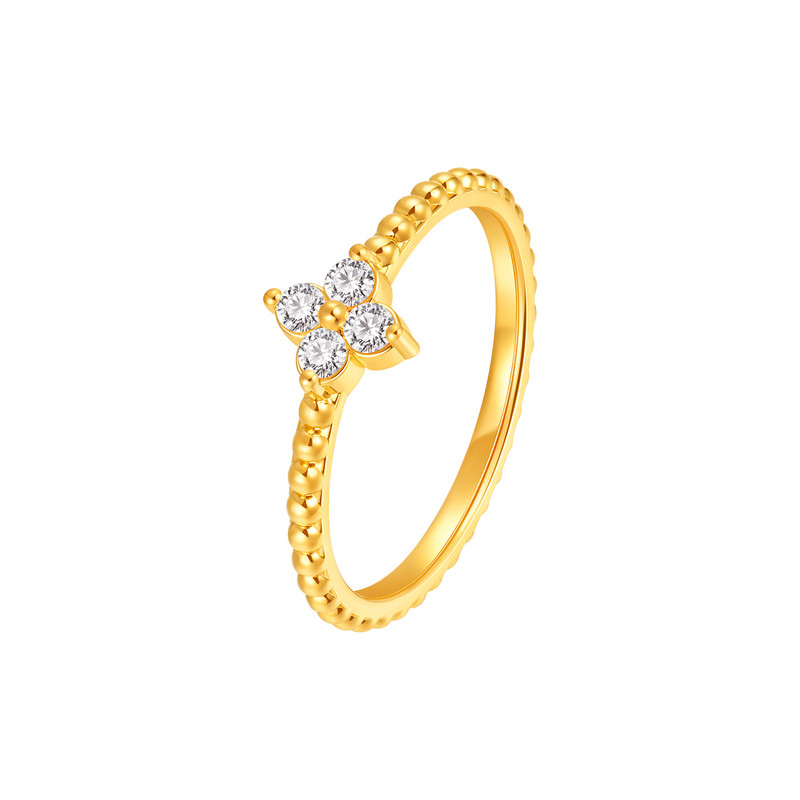Ming brand jewelry hard gold finger flower ring pure gold quatrefoil moissanite ring Valentine's Day gift AFM0492