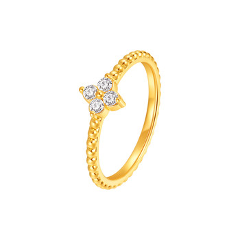 Ming brand jewelry hard gold finger flower ring pure gold quatrefoil moissanite ring valentine's day gift afm0492
