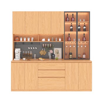 National solid wood sideboard with hole board oak color living room home storage glass cupboard against the wall integrated high cabinet