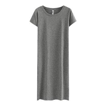 Summer New Style Round Neck Slim Fit Pure Cotton Solid Color Long Short-Sleeve Base Layer Dress Women's T-Shirt Dress