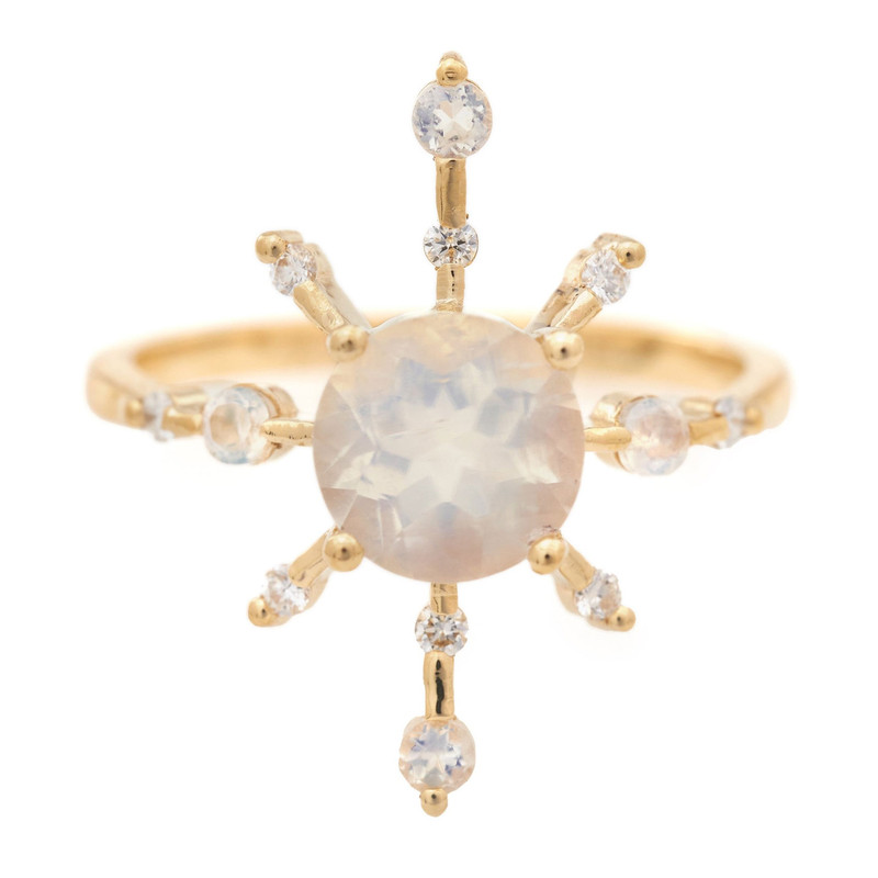 YI COLLECTION 18K rainbow moonstone diamond starburst ring