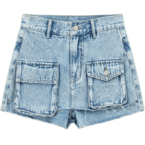 CHUU Hair Side Multi-Pocket Denim Shorts Femmes 2024 Été Nouveaux produits Personnalité de lâge Élevée la taille Haut de la taille Ne montez pas les pantalons