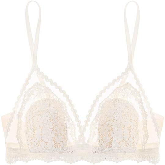 好奇蜜斯法式内衣女桑蚕丝性感蕾丝薄夏无钢圈文胸罩套装兔耳杯白