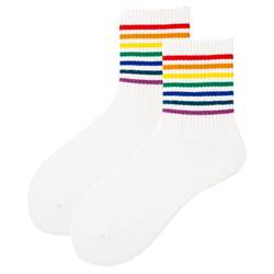 Socks women's mid-calf socks ins trendy Internet celebrity style student sports socks spring and autumn style Japanese letter cotton rainbow socks