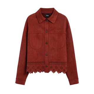 Desigual25秋冬新品仿麂皮激光镂空短款夹克女士外套