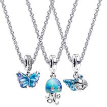 618] Pandora Pandoras Transformation Butterfly Necklace Set Blue Summer Animal Fashion Versatile Gift for Women