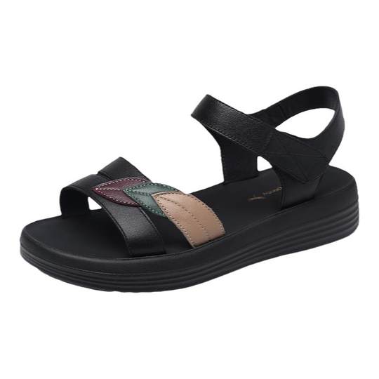 红蜻蜓女凉鞋2025夏季头层牛皮轻便舒适中老年防滑平底妈妈女鞋