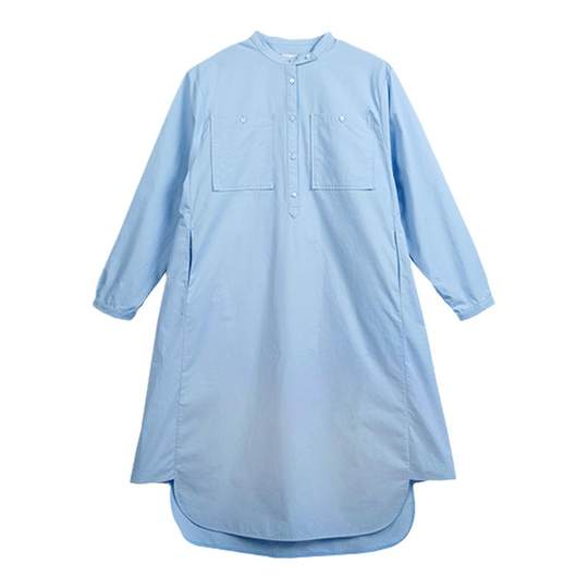 ECRU SOLI 素白已然 春夏日系简约廓形感精梳棉天空蓝立领衬衫裙