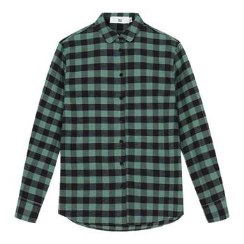 Miiwii mo wei 24 winter green black plaid cotton yarn-dyed plaid brushed wool women's shirt c244601