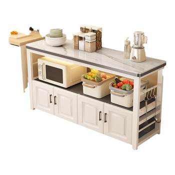 Rock slab vegetable cutting table kitchen storage rack floor-standing microwave oven storage cabinet operation table cabinet home dining side storage cabinet