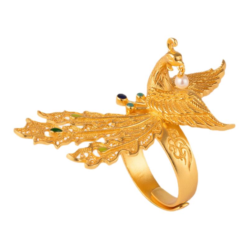 Phoenix intangible cultural heritage filigree sterling silver enamel ring for women