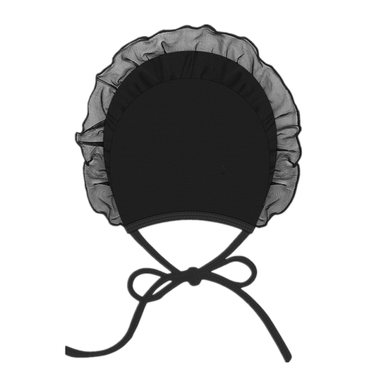 日系少女纯黑白色系带泳帽网纱花边萝莉舒适不勒头可爱加大游泳帽