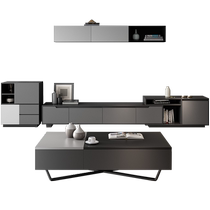 Modern light luxury coffee table TV cabinet combination small apartment retractable slate TV cabinet living room floor cabinet sofa set