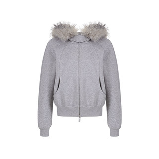 范洛Fano 休闲防风保暖抓绒内里可拆卸毛领连帽分割线卫衣短外套