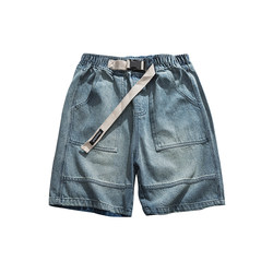Denim shorts men's tide brand inspiration in summer wearing Japanese trend hip -hop loose casual workers five points pants