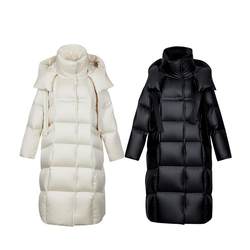 DeIFy/DeIFy Double Ribbon Goose Down Jacket ຜູ້ຍິງເກີນຫົວເຂົ່າຍາວ 23 ລະດູຫນາວແບບງ່າຍດາຍ Silhouette Quilted Down Jacket Off-Season