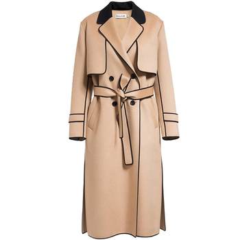 陈乔恩同款YES BY YESIR叶谦原创设计女卡其色双面呢长款大衣外套