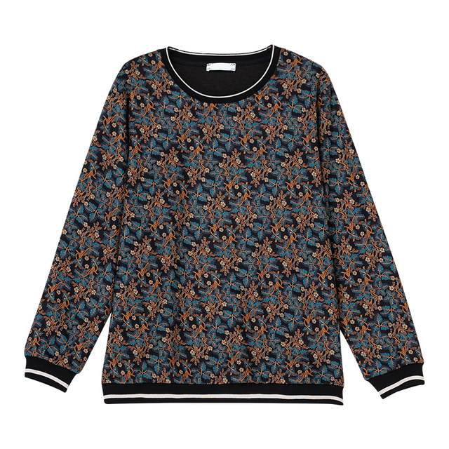 Round neck thin casual long sleeve floral