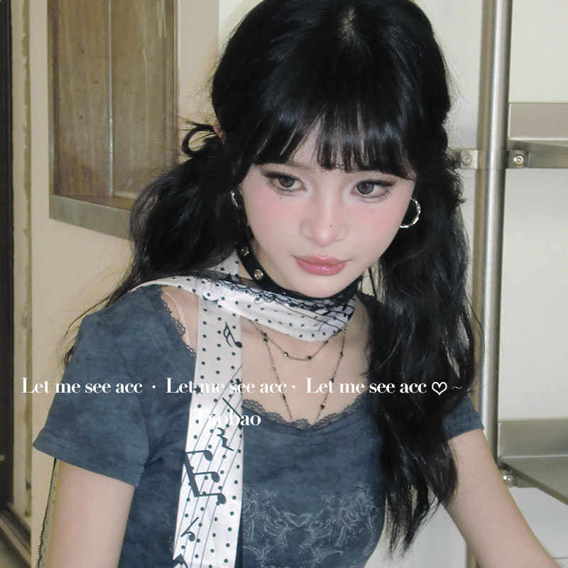 LET ME SEE Acc Original Subculture Lace Scarf, Sexy Girl Polka Dot Musical Note Headband, Streamer Scarf