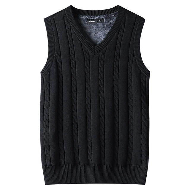 Velvet thickened vest sweater men's new winter warm vest knitted waistcoat sleeveless top inner wear