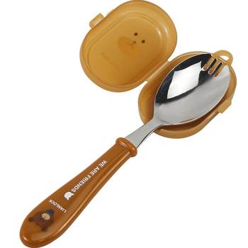 Interlocking children's tableware spoon and fork with lid