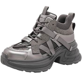 Belle women's shoes thick-soled high-top silver-gray dad shoes plus velvet new winter casual sports shoes c1m3ddm4