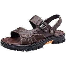 Woodpecker Sandals ຜູ້ຊາຍ Summer ໃຫມ່ breathable ເກີບຫາດຊາຍບາດເຈັບແລະຫນັງແທ້ຫນາ sole ຕ້ານການ slippers ພໍ່ເກີບເກີບຫນັງ