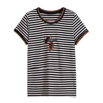 Inpenny summer mom ເສື້ອທີເຊີດ embroidered striped
