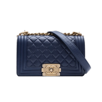 (Self-operated) Second-hand 95 new Chanel shoulder bag Leboy small dark blue leather S24 open