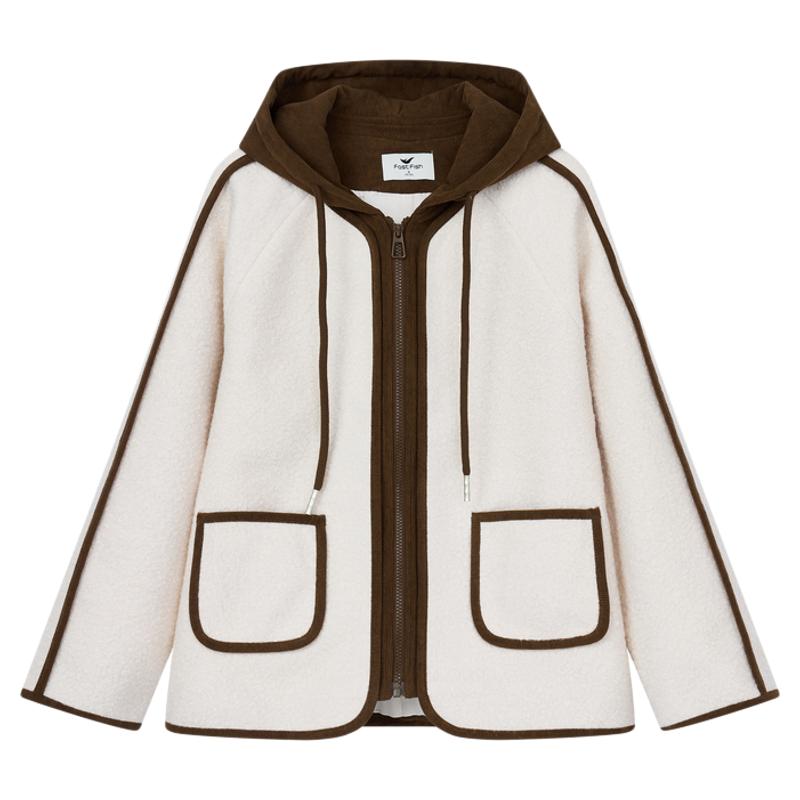 Kuaiyu short women's coat 2025 winter new simple versatile cardigan hooded sweatshirt petite top