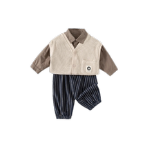 Boys suit autumn clothing 2024 new fashionable childrens knitted vest baby shirt pants spring and autumn childrens clothing