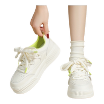 J&M Happy Mary White Shoes for Women 2024 New Autumn Versatile Leather Thick Soled Light Sports Sneakers for Women