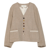 (Ancient Yun Celadon) puretea tea V-neck herringbone short coat womens multi-color retro buttons 2024 autumn new