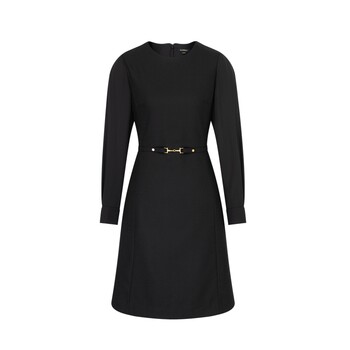 Scofield ຂອງແມ່ຍິງ temperament ຄໍຮອບແອວ dress ແຂນຍາວ commuter dress ສີດໍາພຽງເລັກນ້ອຍ