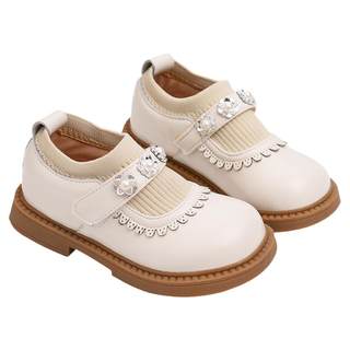 Girls princess shoes children's small leather shoes plus velvet girls' shoes 2025 spring and autumn new single shoes soft sole pearl children's shoes