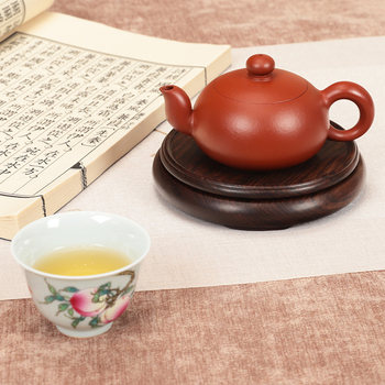 Black sandalwood round vase base solid wood teapot incense burner antique antique flower pot landscape stone ornament base tray