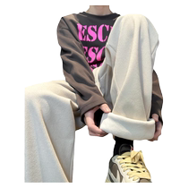 Off-white corduroy pants mens autumn and winter trendy brand loose straight wide-leg pants plus velvet thickened casual trousers