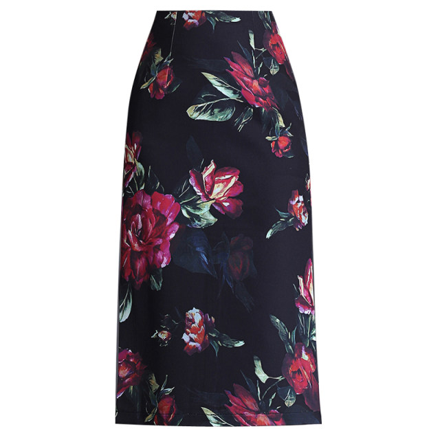 Double slit retro print one-step skirt covering hips one-step skirt