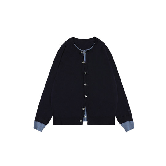 sameuoo散养文化假两件内搭灰色毛衣开衫女秋冬无性别针织衫外套