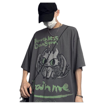 Student short-sleeved t-shirt fashionable Korean style loose graffiti hip-hop large size ins top Chinese style personality trendy brand mens clothing