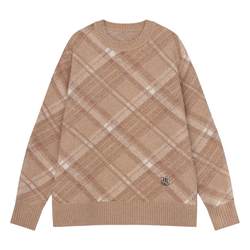 HTCU'Giya' Scottish plaid sweater retro pastoral style miu style round neck pullover knitted sweater for men