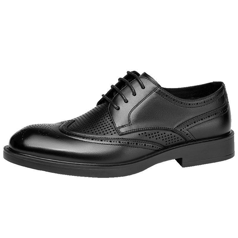 Aokang men's shoes 2026 summer new business formal brogue men's genuine leather hollow breathable lace-up leather shoes