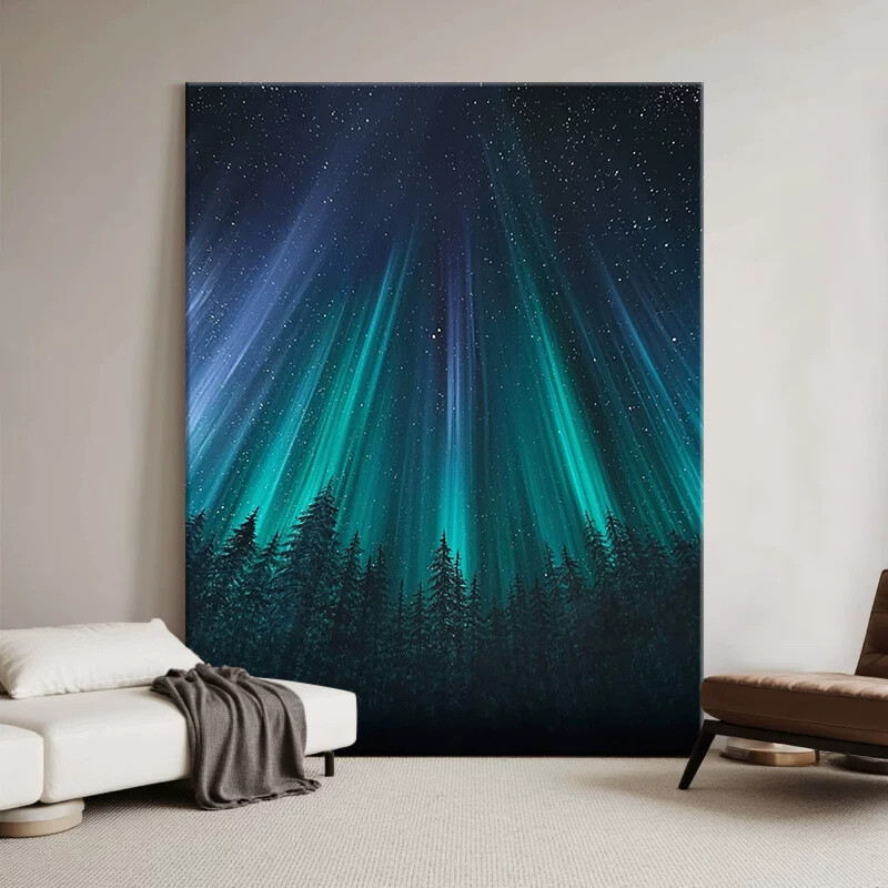 Italian-Style Minimalist Forest Aurora Living Room Decorative Painting, Artistic Hand-Painted Oil Painting for Dining Room, Entrance Hall, and Corridor Wall Art Italian-Style Minimalist Forest Aurora Living Room Decorative Painting, Artistic Hand-Painted Oil Painting for Dining Room, Entrance Hall, and Corridor Wall Art