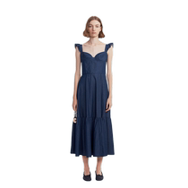 Fabrique small flying sleeves peach heart collar Tencel denim dress womens 2024 spring and summer new holiday style tea break dress