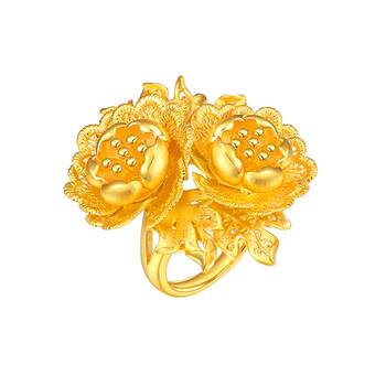 Saphire gold ring pure gold 999.9 youthful peerless peony flower ring wedding wedding ring for women